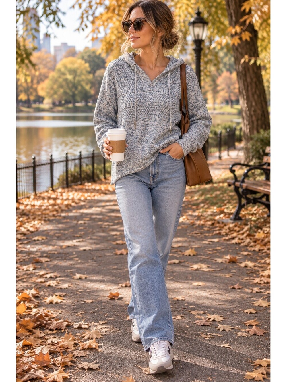 Eventide Blue Marled Hooded Pullover Sweater Large Textured Knit